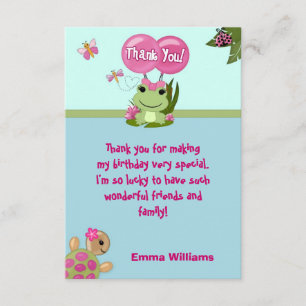 Carte de remerciements 3,5" de GRENOUILLE de fille