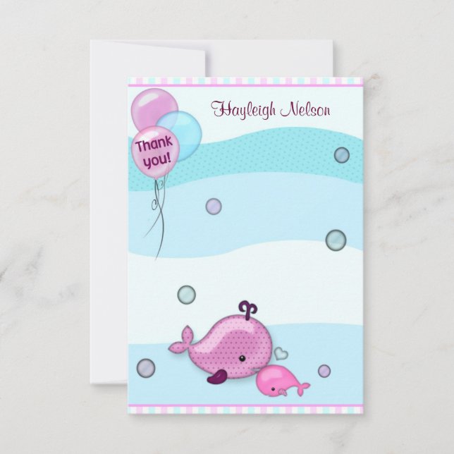 Carte de remerciements 3,5" de petit de baleine (Devant)