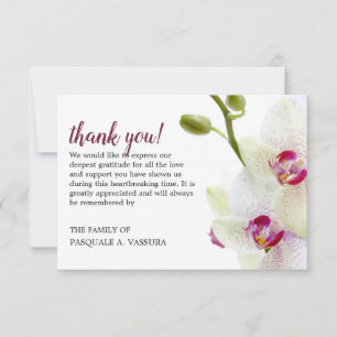 Carte De Remerciements 3,5"x5" Fleur d'Orchidée Blanche Funérailles