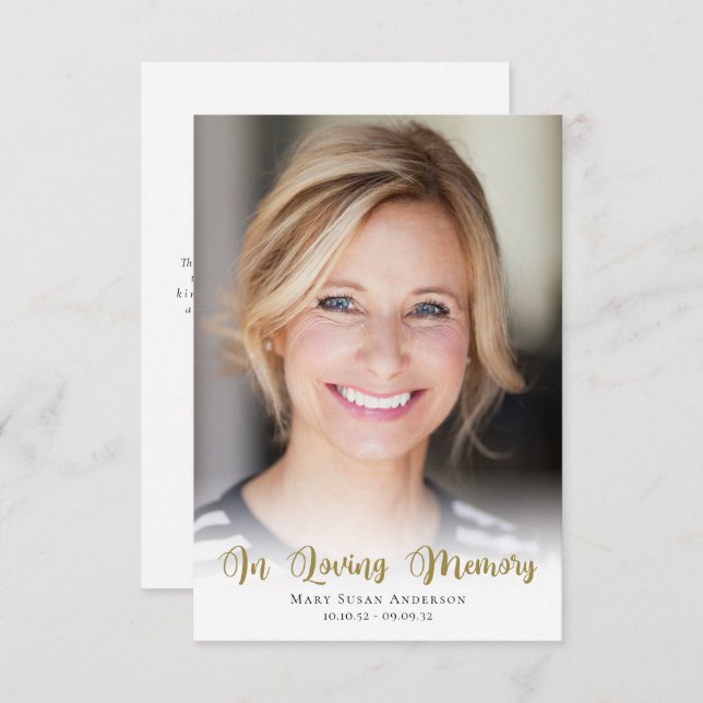 Carte De Remerciements 3,5x5 Funérailles photo simples (Devant / Derrière)