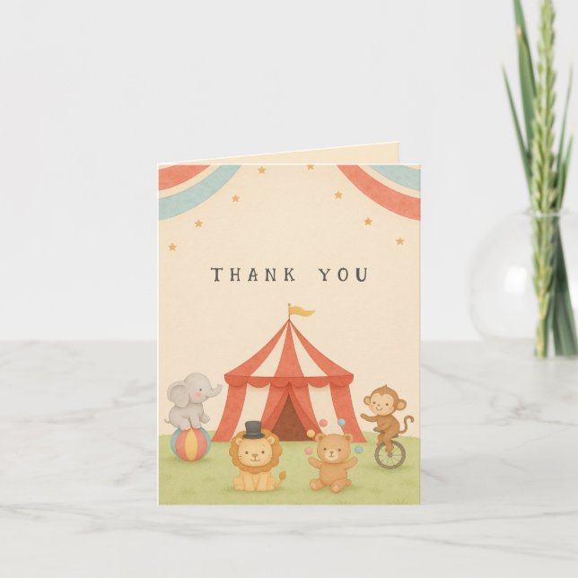 Carte De Remerciements 3 Baby shower cirque circulaire (Devant)