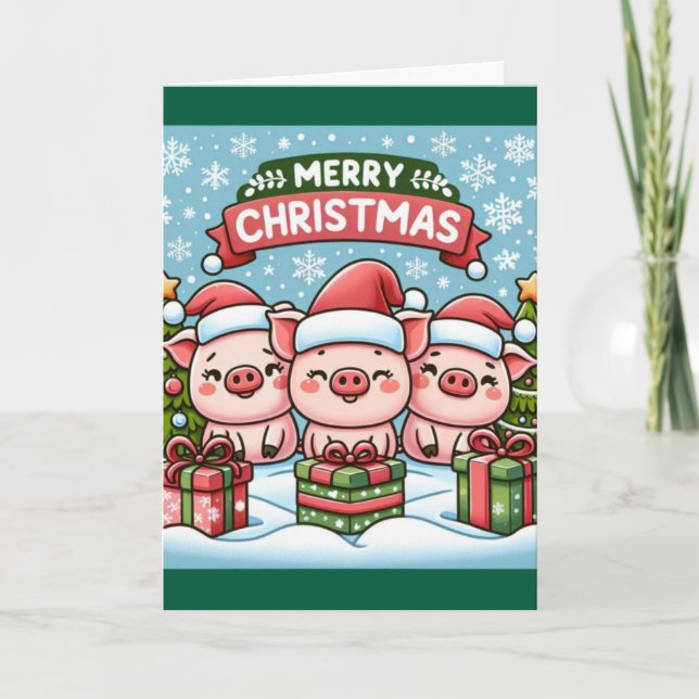 Carte De Remerciements 3 Petits Cochons Qui Souhaitent Un Joyeux Noël (Devant)