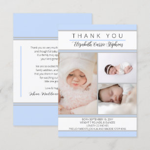 Carte De Remerciements 3 Photo Baby shower bleu blanc  Annonce de naissan