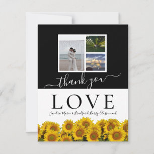 Carte De Remerciements 3 Photo collage moderne noir blanc tournesol