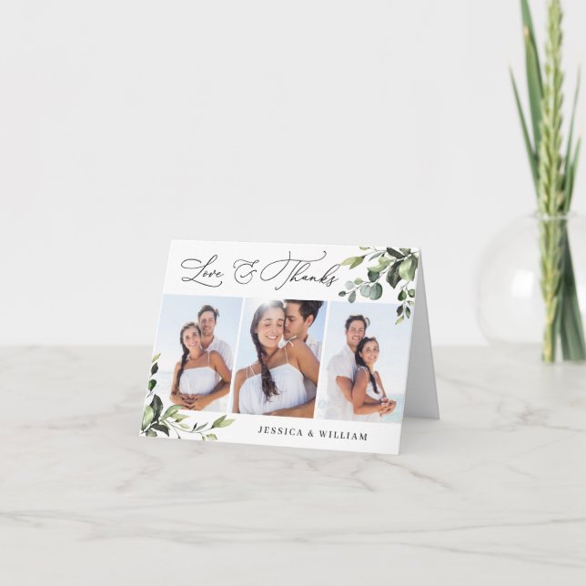 Carte De Remerciements 3 PHOTO Elegant Eucalyptus Aquarelle Florale (Devant)