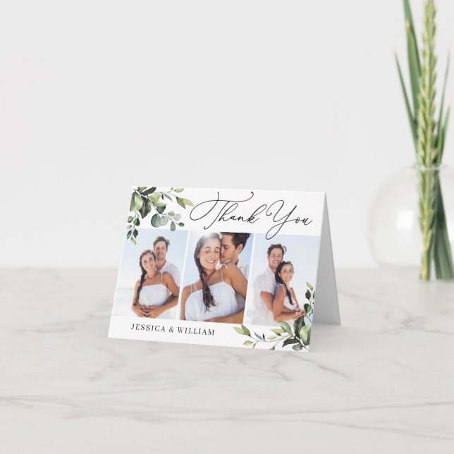 Carte De Remerciements 3 PHOTO Elegant Eucalyptus Aquarelle Florale QR