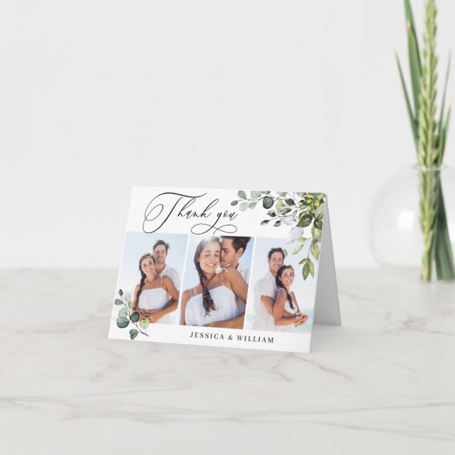 Carte De Remerciements 3 PHOTO Elégant Eucalyptus Mariage de verdure (Devant)