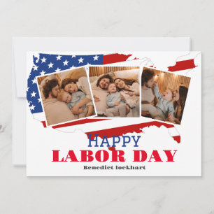 Carte De Remerciements 3 Photo Simple Elegant Labour Day avec drapeau amé