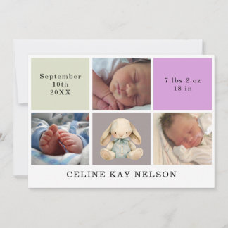 Carte De Remerciements 3 Photos Rabbit Bébé Fille Naissance Statistiques