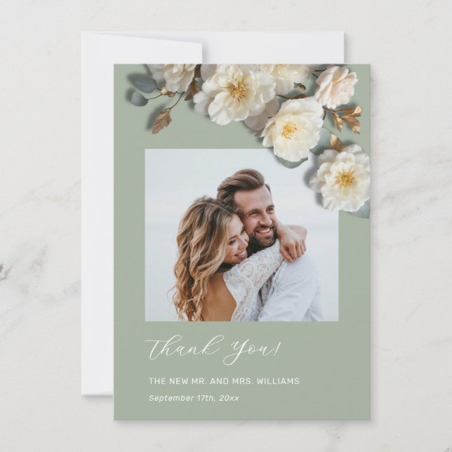 Carte De Remerciements 3D Yellow White Roses (Devant)