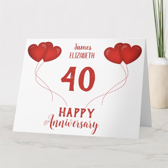 Carte De Remerciements 40e anniversaire du mariage ballons à coeur rouge (Devant)