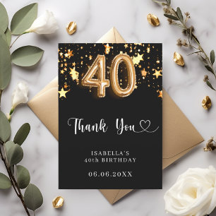 Carte De Remerciements 40e anniversaire étoiles d'or noir