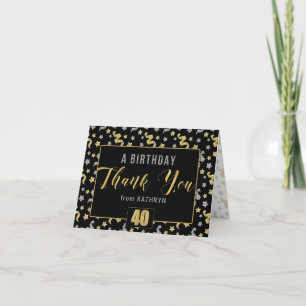 Carte De Remerciements 40e anniversaire Noir Gold Confetti en argent avec