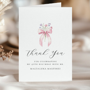 Carte De Remerciements 40e anniversaire Pink Bow Fleur sauvage plié