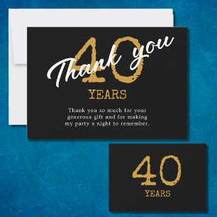 Carte De Remerciements 40e anniversaire Retro Noir et Or