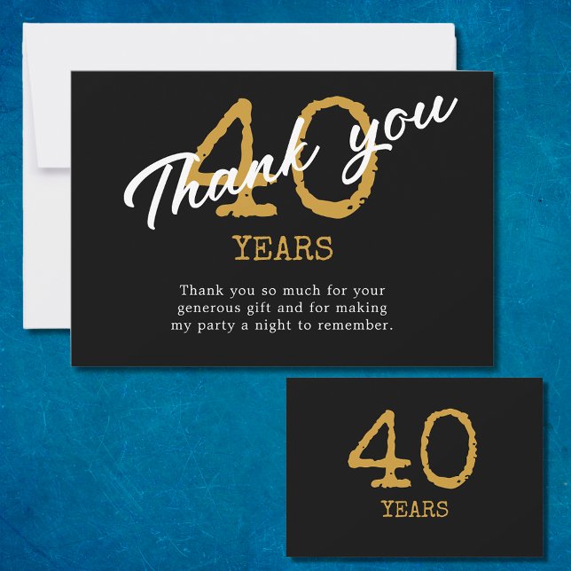 Carte De Remerciements 40e anniversaire Retro Noir et Or (40th Birthday Retro Black And Gold Thank You Card
)