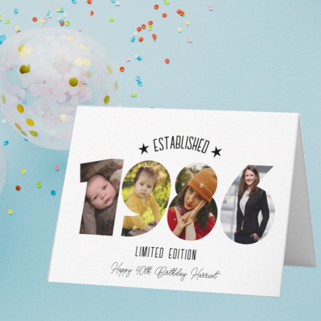 Carte De Remerciements 40th birthday Photo Collage established 1986 (Créateur téléchargé)