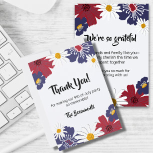 Carte De Remerciements 4 Juillet Parti Rouge Bleu Retro Floral