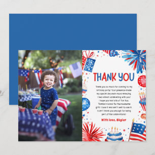 Carte De Remerciements 4 juillet Patriotique Rouge Blanc Bleu Anniversair