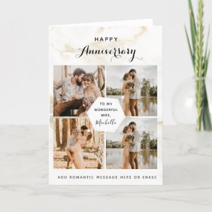 Carte De Remerciements 4 Photo Collage Mariage Anniversaire Marbre Chic