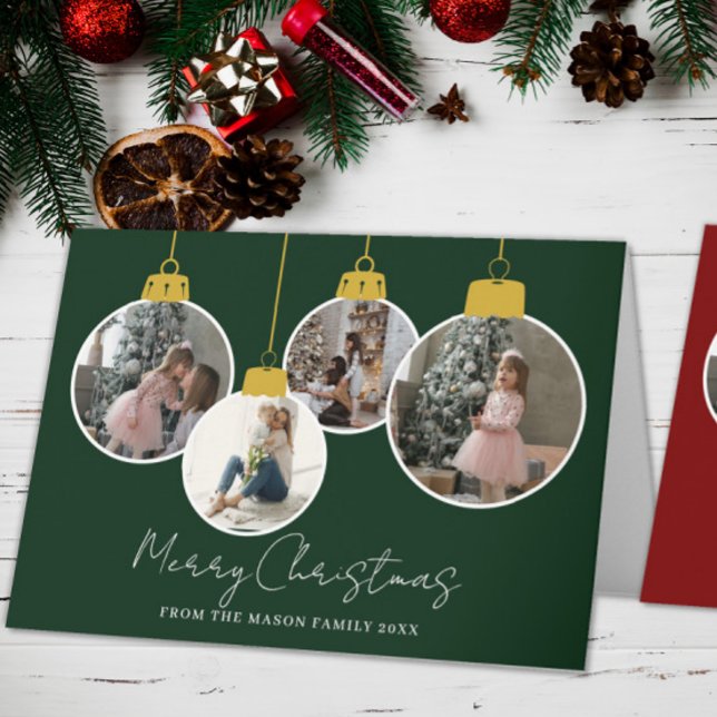 Carte De Remerciements 4 photo Merry Christmas bauble Photo Card (Créateur téléchargé)
