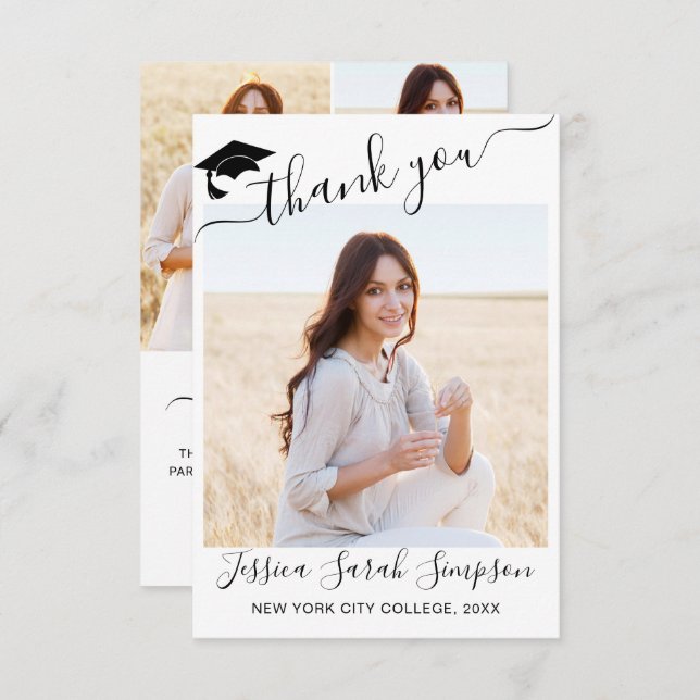 Carte De Remerciements 4 PHOTO Moderne Simple Minimaliste Remise de diplô (Devant / Derrière)