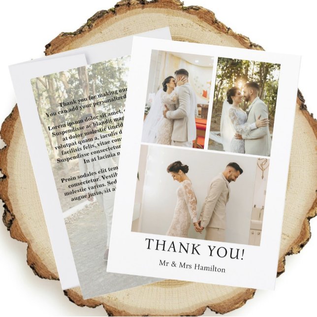 Carte De Remerciements 4 Photographies Mariage personnalisé avec message (Photograph Personalized Wedding With Message Thank You Card from Ricaso. Add four photos & message)