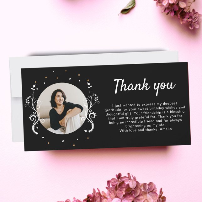 Carte De Remerciements 50 et Fabulous Foliage Black 50th Birthday Photo (Créateur téléchargé)