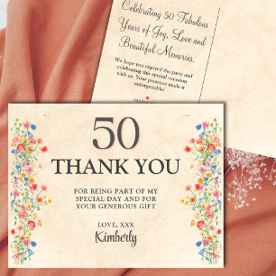 Carte De Remerciements 50e Anniversaire Floral Élégant 50 Ans