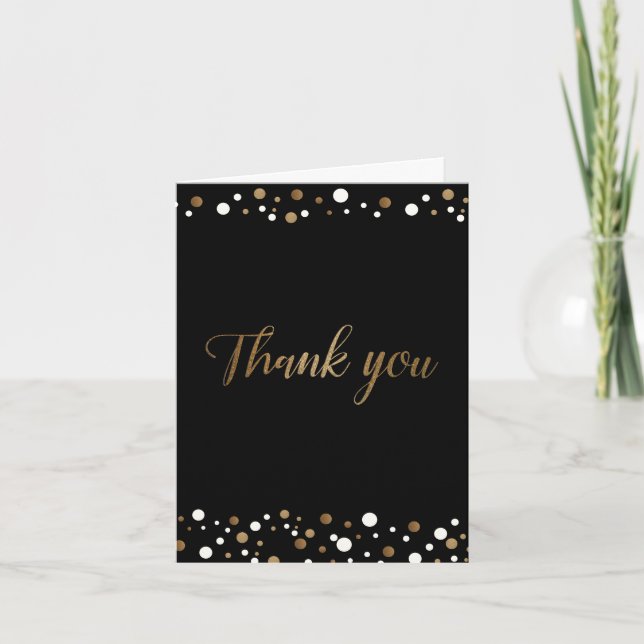 Carte De Remerciements 50e anniversaire noir or blanc confetti Script (Devant)