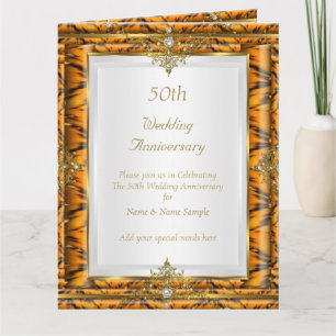 Carte De Remerciements 50e Wedding Anniversary Gold Bamboo White Pearl