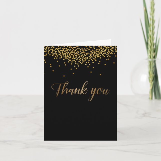 Carte De Remerciements 50th birthday black gold confetti Script (Devant)