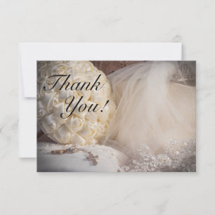 Carte De Remerciements 5882-Bouquet avec anneaux, Voile et Croix