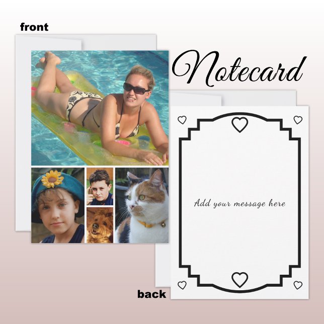 Carte De Remerciements 5 photo add message black text flat note card (Créateur téléchargé)