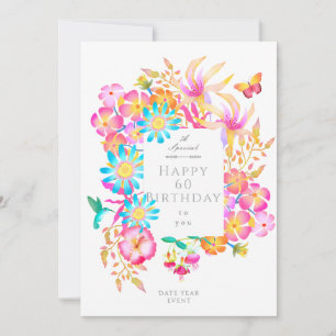 Carte De Remerciements 60e anniversaire en fleurs Blanc