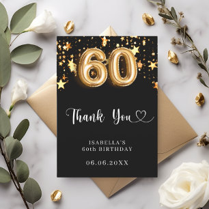 Carte De Remerciements 60e anniversaire étoiles d'or noir