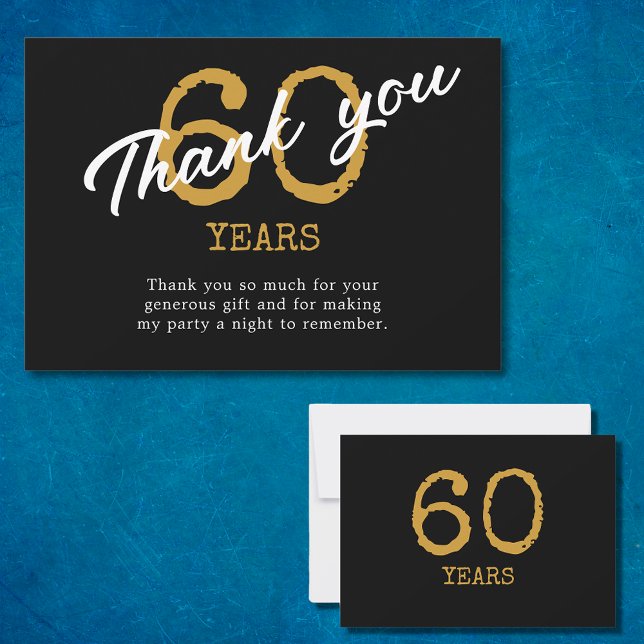 Carte De Remerciements 60e anniversaire Retro Noir et Or (60th Birthday Retro Black And Gold Thank You Card
)