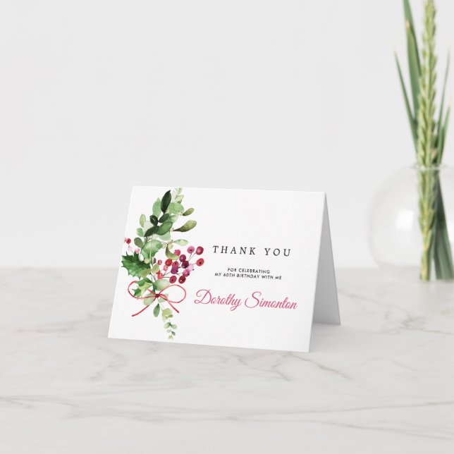 Carte De Remerciements 60e anniversaire Rustic Winter Botanical Folded (Devant)