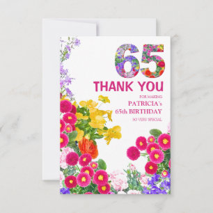 Carte De Remerciements 65 Ans Elegant Garden Floral – 65e Anniversaire