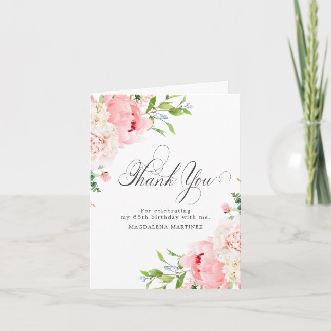 Carte De Remerciements 65th Birthday Blush Pink Peony Floral Folded (Devant)