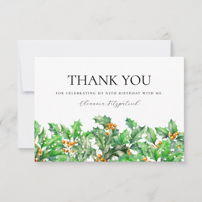 Carte De Remerciements 65th Birthday Holly December Birth Flower Custom (Devant)