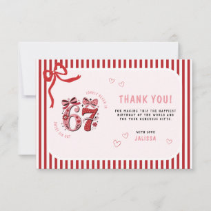 Carte De Remerciements 6 7 Anniversaire pour Filles, Rose Enfants 7e Anni