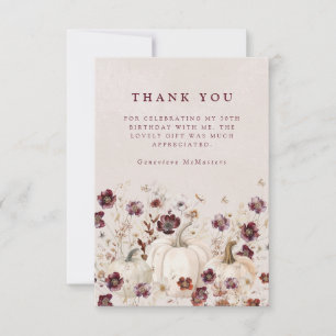Carte De Remerciements 70e anniversaire Citrouille Fleur sauvage personna
