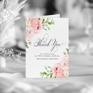 Carte De Remerciements 70e anniversaire rose pâle rose pâle floral plié