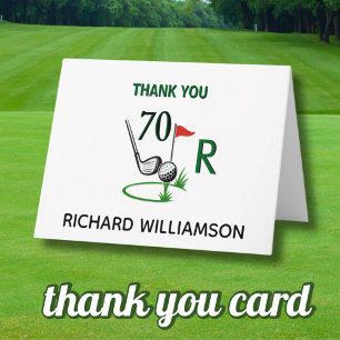 Carte De Remerciements 70e (Toute Année) Anniversaire Golf Monogramme Nom