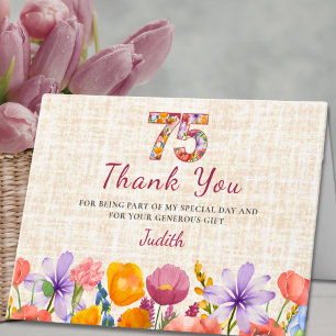 Carte De Remerciements 75e anniversaire - Élégant floral numéro 75 ans