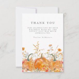 Carte De Remerciements 80e anniversaire Citrouille Fleur sauvage personna