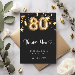 Carte De Remerciements 80e anniversaire étoiles d'or noir