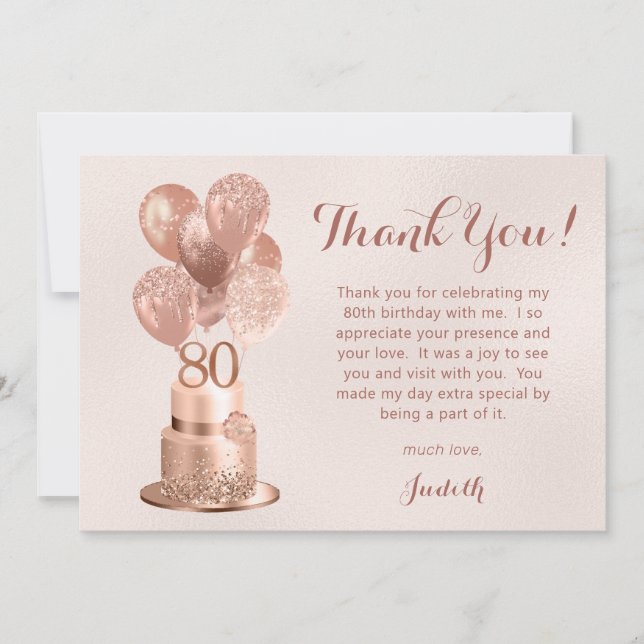 Carte De Remerciements 80e anniversaire Rose Gold Cake (Devant)