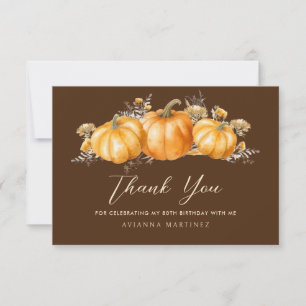 Carte De Remerciements 80e anniversaire Rustic Boho Citrouille plat